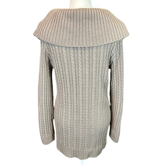 Jeanne Pierre Cotton Sweater Women Sz Small Brown Cable Knit Zip Cowl Neck Tunic - Picture 3 of 10